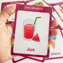Lachilly Juego de 162 tarjetas de vocabulario francés, incluye temas de alimentos, animales, frutas, partes del Body, herramienta de aprendizaje interactiva para maestros y estudiantes, ayuda para el aprendizaje del francés, juguete educativo para el hogar/escuela - Multicolor - Ver 7
