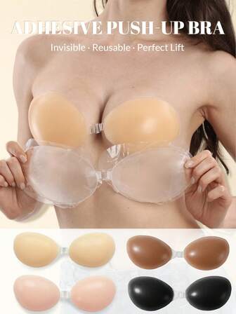 1pc Push Up Silicone Bra Viscose Invisible Strapless Bras - Breast Lift Backless Reusable Women Viscose Bras With Bio Healthy Glue For Women Underwear