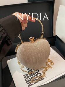 Luxury Handbags Clutch Purses Hot Heart Shape Chain Women Ladies Evening Bags, Prom Bag For Party , Wedding - Champagne - View 1