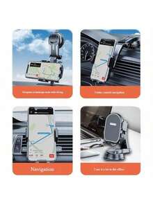 1pc Car Phone Holder Mount Vent Clip Automatic Lock Suction Cup Bracket For Navigation Compatible With IPhone, Android Phone, Gift For Birthday, Family, Friends Car Accessories - Black Round Mirror - View 5