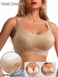 女士无缝聚拢文胸隐形胸垫 Bralette 裸色文胸贴身休闲舒适无钢圈内衣基础款纯色可调节 Bralette