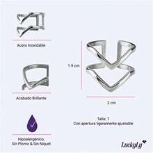 LuckyLy Anillos de Mujer de Acero Inoxidable con Baño de Oro 18k o Color , Diseño Moderno y Ligeramente Ajustable/Unitalla – Joyería para Mujer como Regalos para Mujer y Regalos para Novia, Modelo Diane(Plata) - Multicolor - Ver 6