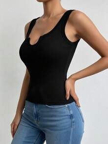 Áo lót nữ màu đen trơn, chất liệu gân, có đệm mút bên trong, dáng ôm, không tay, kiểu dáng thường ngày mới cho mùa xuân/hè. - màu đen - Xem 7