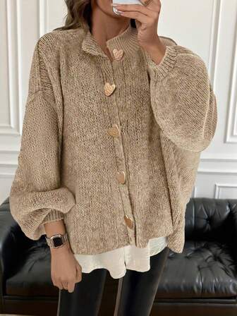 Cardigan tricoté de style coréen vintage élégant pour femmes, manches longues à épaules tombantes, pour le travail et les sorties, automne/hiver