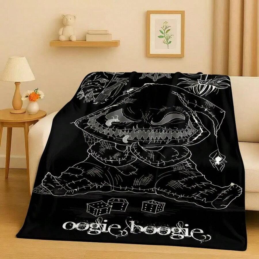 Nightmare Before Christmas Cartoon Jack Flannel Blanket,Ultra Soft Plush Throw For Home Bedroom Bed Sofa Cover Office19.Jpg - trắng - Xem 1