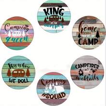 6pcs, Camping Campfire Wooden Coaster, Heat Insulation Mat, Desktop Protective Mat, Suitable For Mug, Cafe, Office, Kitchen, Restaurant, Birthday, Christmas Gift - Multicolor - View 1