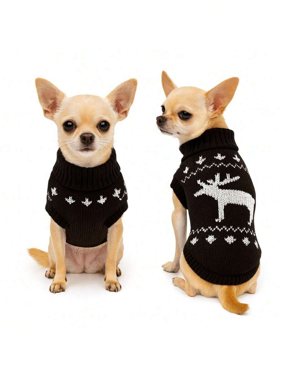 Dog And Cat Clothes Knitted Sweater Size M Woolen Blouse - 鏽棕色 - 查看 1
