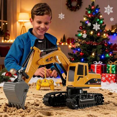 1:22 Scale RC Excavator 4WD Construction Toy – Premium Remote-Control Truck With Bright Realistic Lights, Durable Engineering Vehicle For Children, Perfect Christmas Present For Little Engineers, Family Festive Activity That Enhances Creativity!