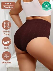 MEIYATING Paquete de 6 bragas de algodón para mujer de talla grande, de cintura alta, control de barriga, sin costuras, con estampado jacquard, de cintura media, tipo braga, diseño cómodo y ajustado. - Multicolor - Ver 2