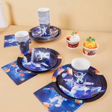 1 Set Astronaut Disposable Plates, Napkins, Cups - Party Supplies For 16 Guests, Disposable Paper Plates Suitable For Birthday, Wedding, Party, Family Picnic - Multicolor - View 4