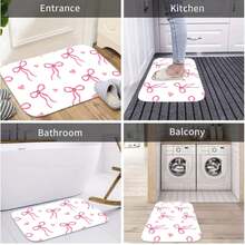 1Pc Pink Bow And Heart Pattern Bathroom Mat - Non-Slip, Quick-Drying Bathroom Mat With Soft Pink Bow And Background, Durable Rubber Backing, Machine Washable Indoor/Outdoor Rug, Suitable For Bathrooms, Bedrooms, Kitchens, And Laundry Rooms - Modern Home Decor Mat. - Nhiều màu - Xem 7