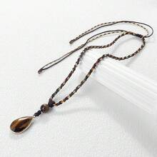 1件虎眼石吊坠项链，手工制作，精美饰品，适合旅行和日常佩戴 - 棕色 - 查看 9