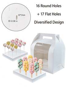5pcs/1pc Portable Cake Pop Display Box, Cake Pop Packaging Box With Transparent Window, White Cake Pop Container - White [Round Hole + Flat Hole] - View 2