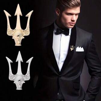 1pc Creative Trident Brooch, Available In Gold & Silver Colors, Decorative Suit Accessory, Lapel Pin For Jacket, Cuff Decor, Shirt Ornament, Suitable For Formal Events, Birthday Parties, Business, Casual Wear