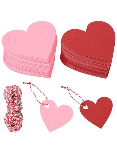 100pcs/50pcs Heart Shaped Tags, Heart Gift Tags, Suitable For Valentine's Day, Wedding, Birthday, Anniversary And Other Occasions, Can Be Used As Gift Bag Packaging Tags, Decorative Hang Tags, With Strings - Pink And Red Party Decorations - Suitable For Gift Wrapping Paper, Scrapbooking, Jars Etc. - Durable Paper Tags, Valentine's Day Gift Packaging Supplies, Holiday Craft Accessories