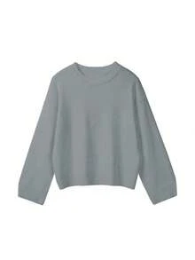 FOR BEAUTY 春秋新款纯色简约圆领长袖针织衫，时尚宽松通勤风套头针织衫，女款 - 花灰 - 查看 6