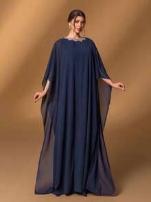 Faeriesty Elegante vestido recto de cuello redondo y manga capa para la madre de la novia, para galas formales, bailes de noche, ceremonias de boda, eventos de etiqueta negra y grandes recepciones