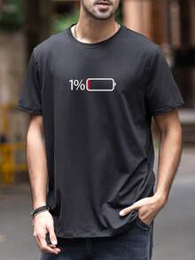 男士数字印花圆领休闲短袖T恤 - 黑色 - 查看 3