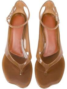 Agodor Jelly Thong Heeled Sandals For Women,Clear Flip Flop Low Kitten Heels For Women Square Open Toe Strappy Summer Casual Beach Adjustable Buckle Dress SandalsChristmas - 棕色 - 查看 4