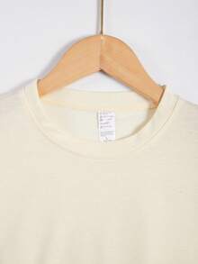 Women's Plain T-Shirt, No Print, Cotton Blouse, Casual, Cute, Premium Knit, Short Sleeve, Round Neck Shirt - 米色 - 查看 3