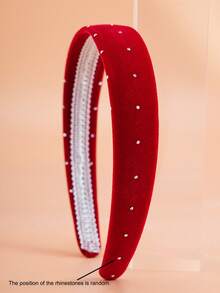 1pc Girls Velvet Rhinestone Headband, Fashionable For Parties Or Everyday Use, Autumn/Winter - Hairband - View 4