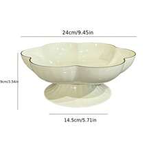 1pc Elegante bandeja de frutas con borde dorado y diseño floral - Plato de servicio de plástico duradero de gran capacidad para la hora del té, fiestas y decoración del hogar - Perfecto para pasteles, postres y bocadillos - Regalo ideal para bodas, inauguración de casas, Navidad - Crema - Ver 12