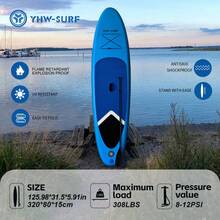 YHW-SURF 一套充气式立桨冲浪板，适合休闲冲浪，包含全套配件：手动气泵、可拆卸桨、脚绳、背包、可拆卸鳍片和维修工具包