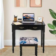 Lifezeal Black Tri Folding Mirror Vanity Makeup Table Stool 4 Drawers - màu đen - Xem 2