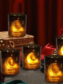 6pcs/12pcs Ramadan Black & Gold Lantern Shades, PVC Moon & Star Pattern, Eid Lantern Table Decor, Lantern Shades (Candles & Lights Not Included), Islamic Ramadan Party Table Decor, Ramadan Party Supplies, Ramadan Mubarak Decorations, Ramadan Home Decor, Eid Mubarak Decorations, Eid Al-Adha Gifts - Black Gold - View 7
