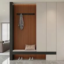 Yutianli PVC Slat Wall Panel Peel And Stick 236"X 15.7" Faux Wood Slat Panel Artificial Oak Wood Grain Self-Adhesive Soundproof 3D Wall Panel For Walls And Ceilings - 236吋 x 15.7吋 + 胡桃木 - 查看 4
