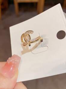 1pc Minimalist Rhinestone Letter Open Ring, Luxury Sparkly Unique Design Finger Ring - Fully Diamond Letter  Ring - View 3