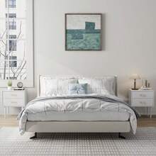 White Bedside Table With 2 Drawers, Bedroom Nightstand, Modern Bedside Table With Wooden Legs, 1 Piece - White - View 4