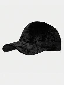 男女通用复古丝绒棒球帽，欧美时尚休闲情侣弯檐遮阳帽，嘻哈平顶帽，秋冬款 - 金絲絨 - 查看 9