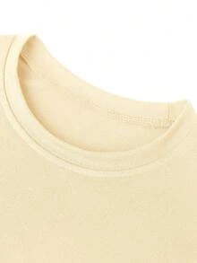 1 chiếc áo thun ngắn tay in hình ngôi sao và denim cho bé gái tuổi teen, trang phục thường ngày năng động dành cho học sinh, áo mùa hè cho bé gái sẵn sàng vui chơi. - Màu be - Xem 6