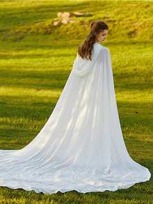 白色雪纺连帽斗篷新娘披肩复古森林女王风格婚纱角色扮演斗篷披肩，适合派对、新娘装扮、摄影道具 - 彩色 - 查看 8