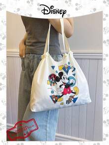 Disney Túi tote gấp gọn họa tiết chuột  chính hãng, túi đeo vai dây rút dung tích lớn, túi xách nhẹ, hàng chính hãng, phù hợp cho nữ/bé gái, sử dụng hàng ngày/mua sắm/dã ngoại. - Màu be - Xem 7