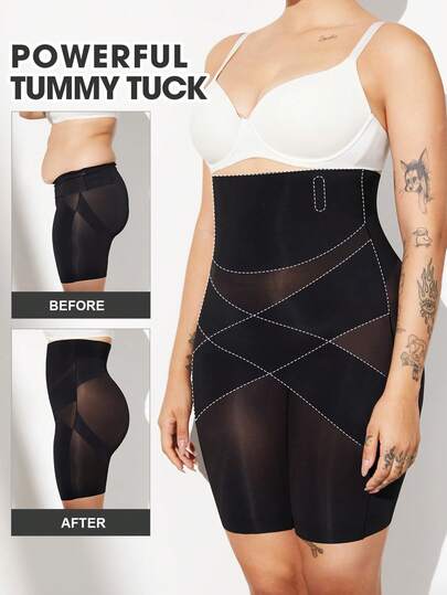 1pc Women Plus Size High Waist Criss-Cross Seamless Smooth Ice Silk Fabric Tummy Control Butt Lifter Shapewear Bottom, Summer