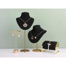Velvet Hanging Jewelry Organizer With Small Necklace Mannequin For Girls Metal Necklace Display Stands Ideal For Retail Stores Home Organization And Gift Presentation Compact Design Perfect For Displaying Delicate Necklaces And Accessories Durable Black Finish Enhances Visual Appeal In Any Setting - A3BlackM - Xem 2