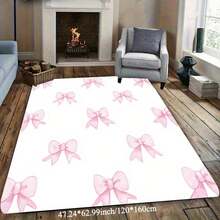 1Pc Pink Bow Pattern Non-Slip Mat - Plush, Soft, Machine Washable Rug With White And Pink Bow Design. Thickened For Living Room, Bedroom, Kitchen, Bathroom. Ideal For Christmas And Valentine's Day Home Décor, Floor Mat, Washable Area Mat, Cleanable Rug, Holiday Decoration, Stylish Rug, Durable Fabric, Decorative Rug, Perfect For Holiday Buyers And Pet Owners. - 彩色 - 查看 8