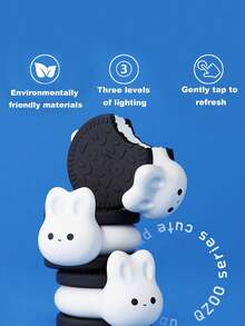 1pc Creative Rabbit Tap Light, Cookie Rabbit Small Night Light, Rechargeable Tap To Adjust Brightness Novelty Silicone Rabbit Tap Lamp, Bedside Lamp For Bedroom - Multicolor - View 5