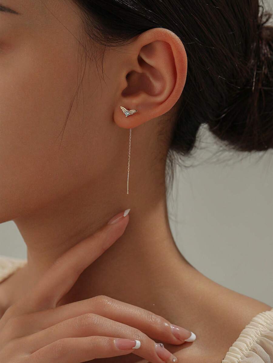 Nooxian 1对女士耳环，时尚翅膀微镶嵌立方氧化锆奢华流苏耳环，独特珠宝礼品 - 金黃色 - 查看 1