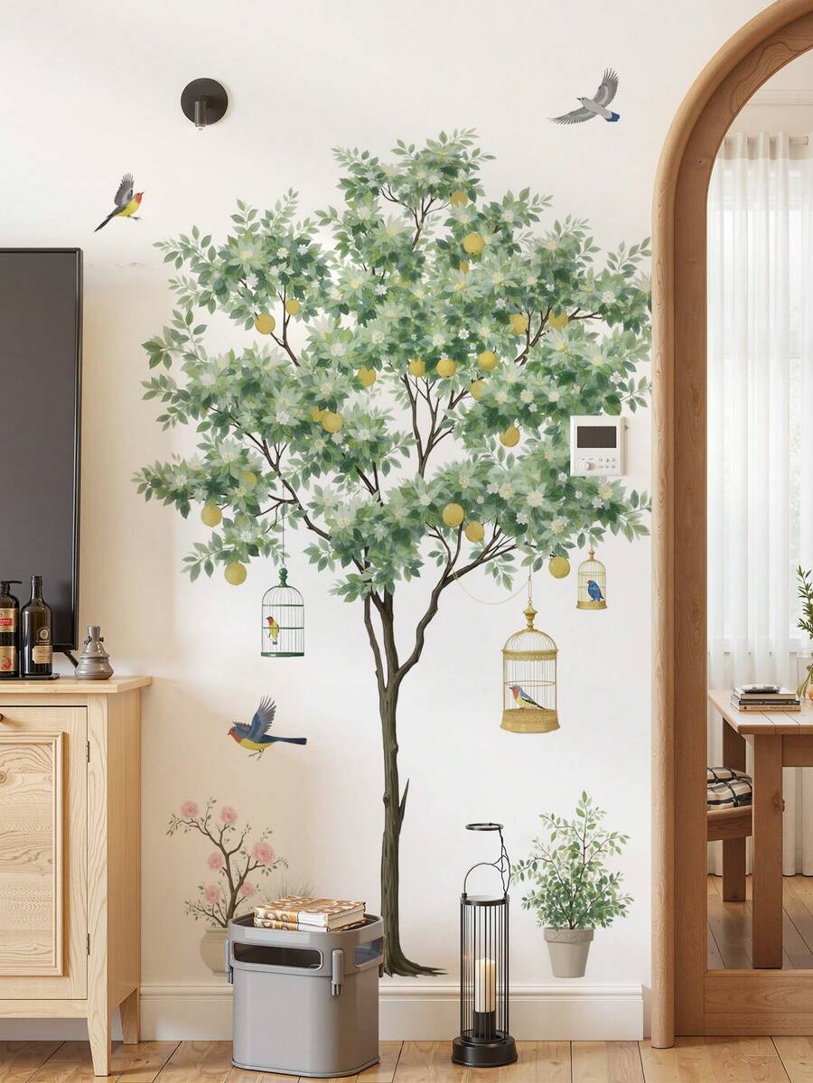 2张树木植物背景贴纸 - 清新简约的悬挂式花篮墙贴，适用于客厅和卧室 - 樺樹 - 查看 1