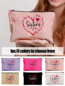 1 pièce Sac de maquillage "Soul Sister", design réconfortant "Les sœurs sont toujours proches du cœur", pochette de cosmétiques en lin avec design en forme de cœur, cadeau parfait pour les sœurs, les meilleures amies et les essentiels de voyage, citation "À mes côtés, à des miles de distance", organisateur compact et élégant, sac de voyage pour maquillage, pour mariage, anniversaire, Noël et Thanksgiving - Multicolore - Voir 11