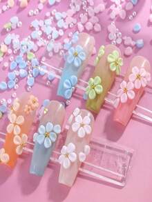 12片3D亚克力花瓣美甲装饰，彩色美甲水钻，扁平银色和金色珠子美甲装饰套装，混合花朵水钻美甲宝石春季DIY美甲用品 - 彩色 - 查看 4
