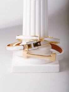 3pcs Fashionable Chic Golden Letter Leather Bracelets, Gifts For Girlfriend - 3pcs - Shell Color - View 2