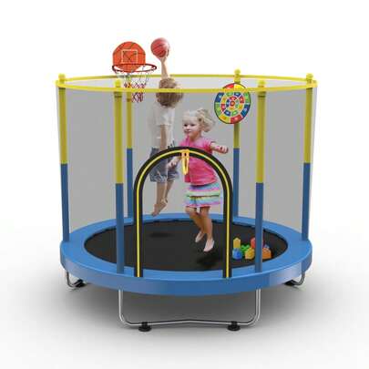 72" Trampoline For Kids With Net,6 FT Indoor & Outdoor Small Toddler Trampoline With Basketball Hoop & Dart Board For Ages 1-8