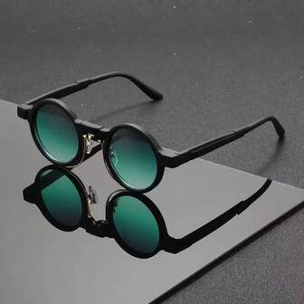 1 Pair Retro Small Frame Round Fashion Fashion Glasses For Men, Personalized Metal Temples, Minimalist Design, Suitable For Parties, Daily Wear, Traveling, Beach