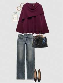 时尚纯色宽松罗纹斗篷不对称/不对称休闲保暖夹克，秋冬针织开衫