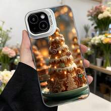 Cubierta de telefono con espejo negro con estampado de arbol de pan de jengibre navideño para mujer elegante y festiva para uso diario y fiestas Aplicable a los teléfonos de la serie Apple y Galaxy - Blanco - Ver 2