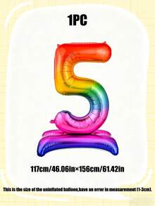 1pc 60-Inch Giant Standing Foil Number Balloon, Gold/Silver/Rainbow Color 0-9 Base Digit Balloons Suitable For Birthday Party, Anniversary, Event, Storefront Display, Family Gathering Decoration - Multicolor - View 24